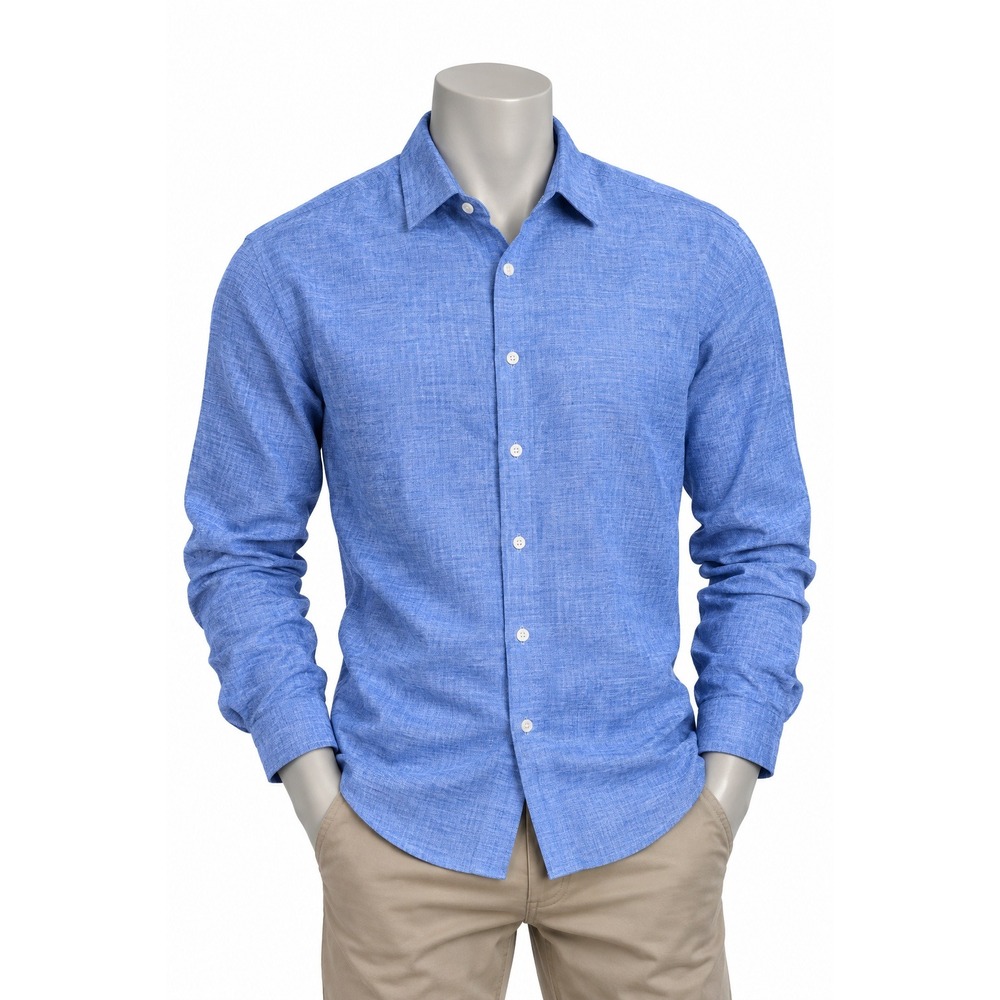 UNTUCKit Mens Large Light Blue 100% Linen Wrinkle Resistant Button Down Shirt